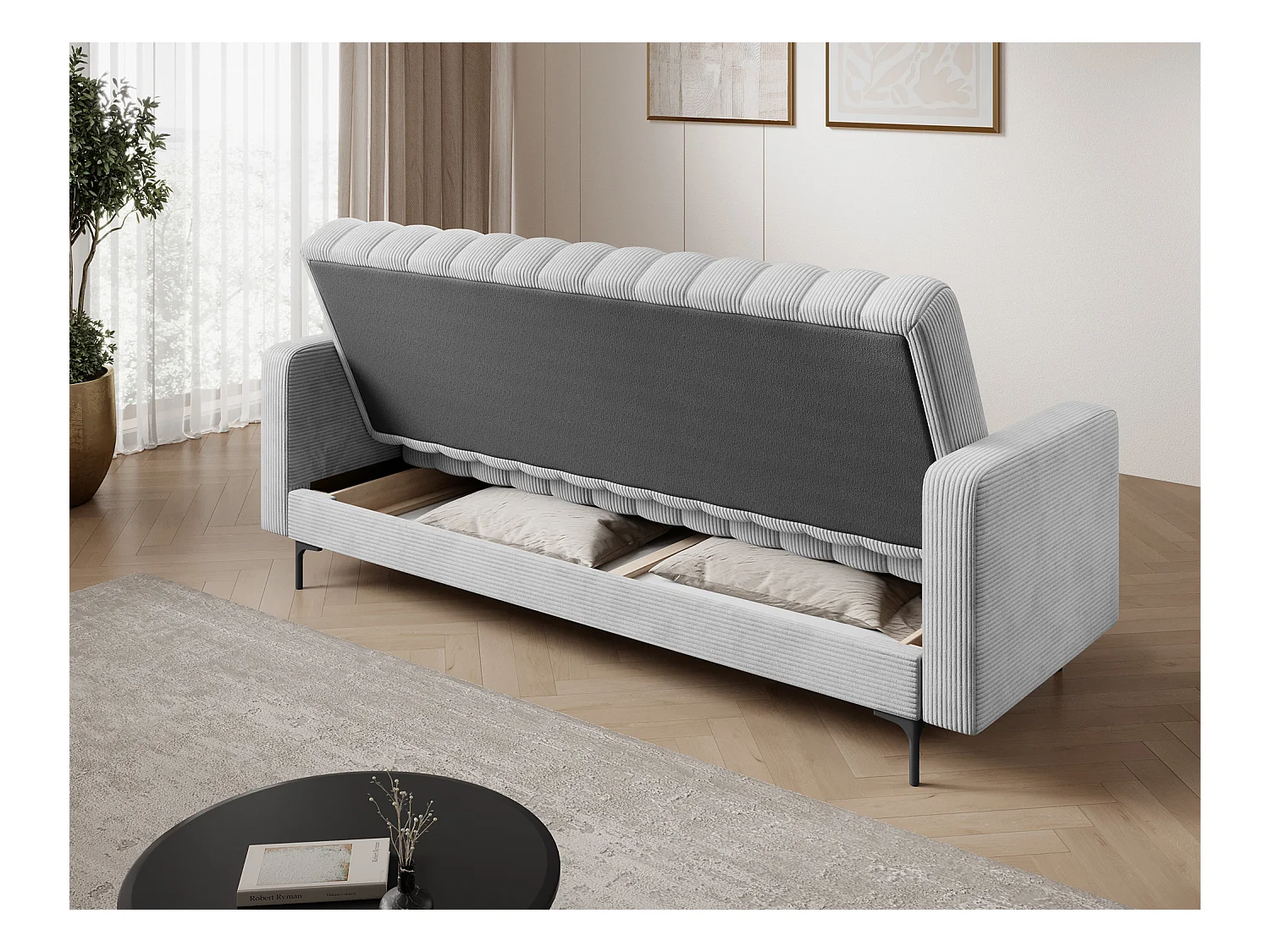 Canapé lit ROMY – Design moderne avec coffre de rangement intégré-Blanc