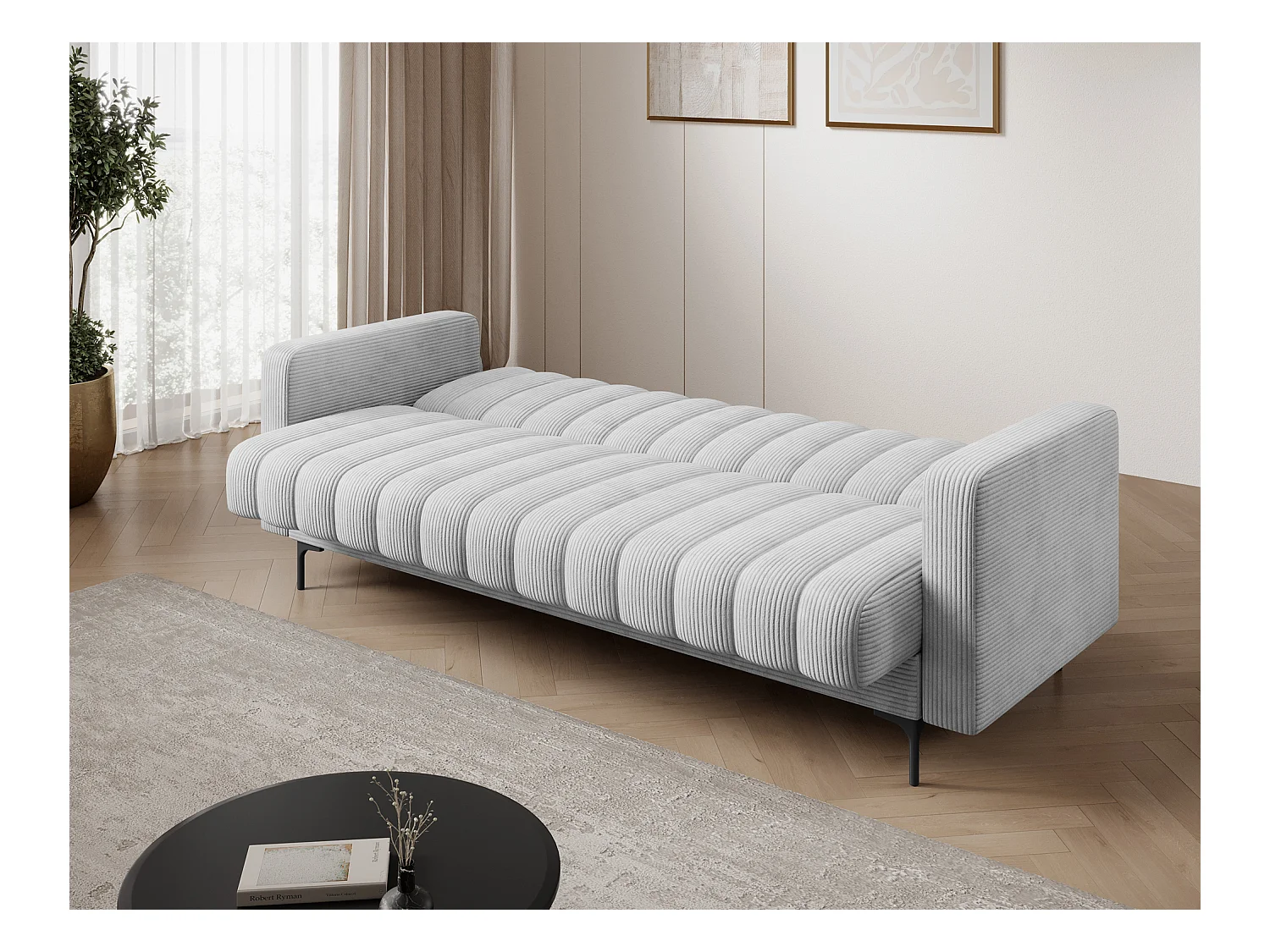 Canapé lit ROMY – Design moderne avec coffre de rangement intégré-Blanc