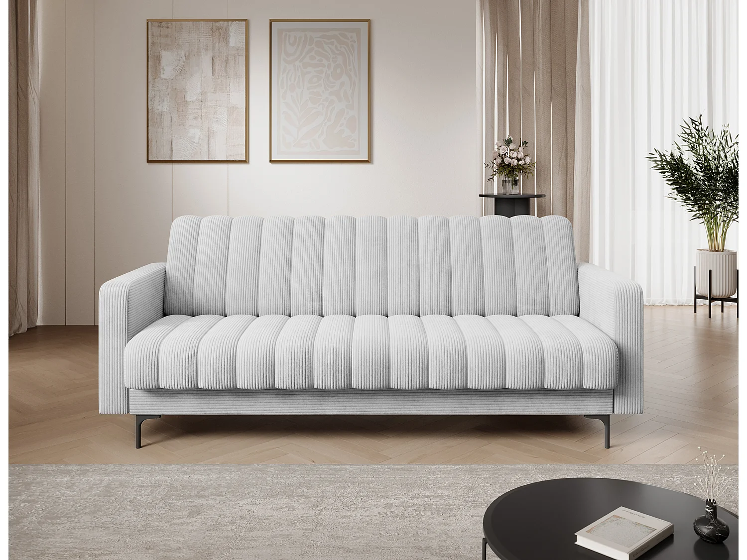 Canapé lit ROMY – Design moderne avec coffre de rangement intégré-Blanc