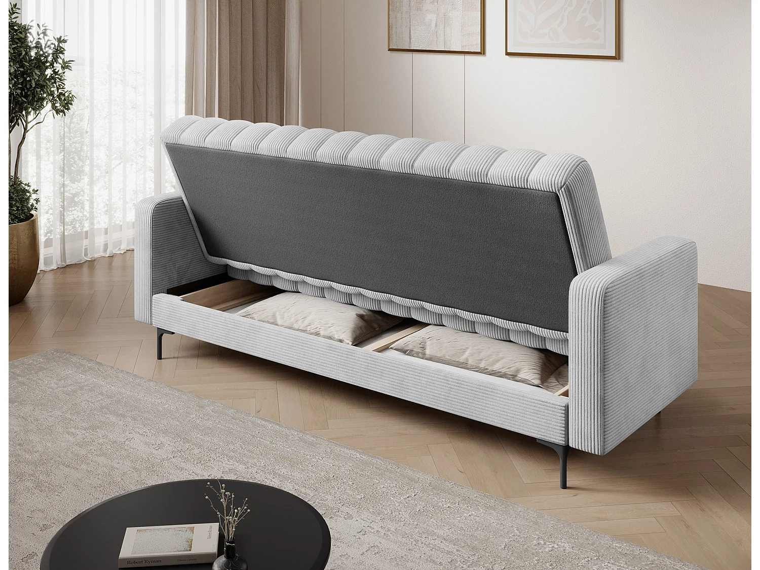 Canapé lit ROMY – Design moderne avec coffre de rangement intégré-Blanc