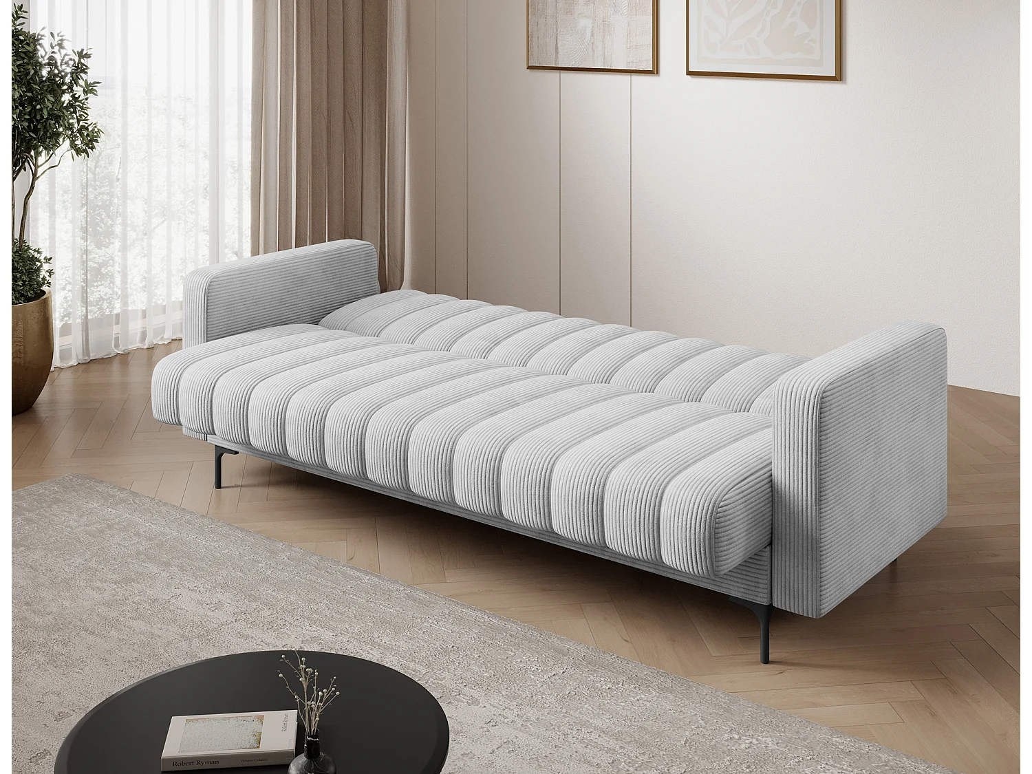 Canapé lit ROMY – Design moderne avec coffre de rangement intégré-Blanc