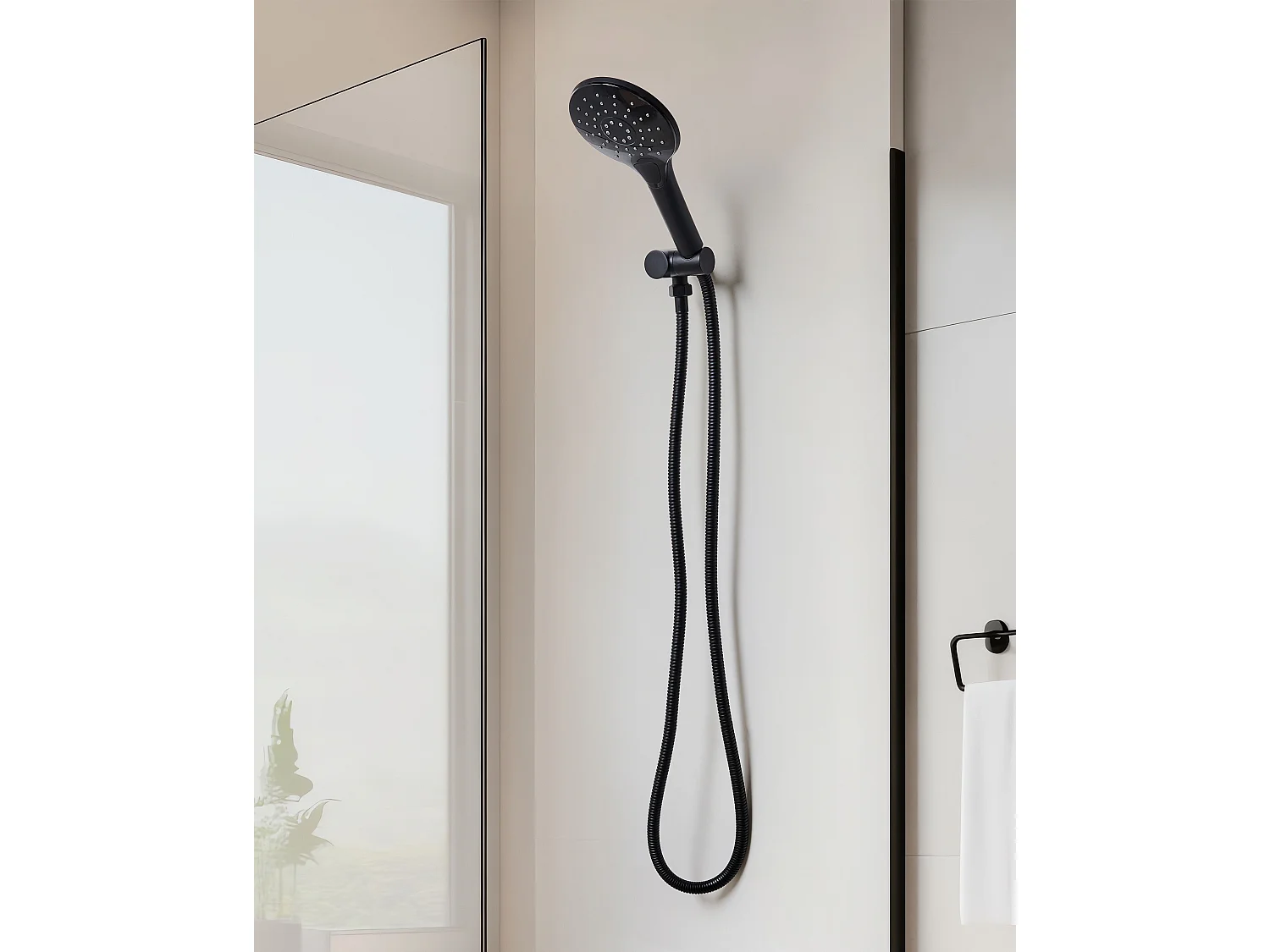 Kit de pommeau de douche avec tuyau flexible IQUIRA 4 modes Noir