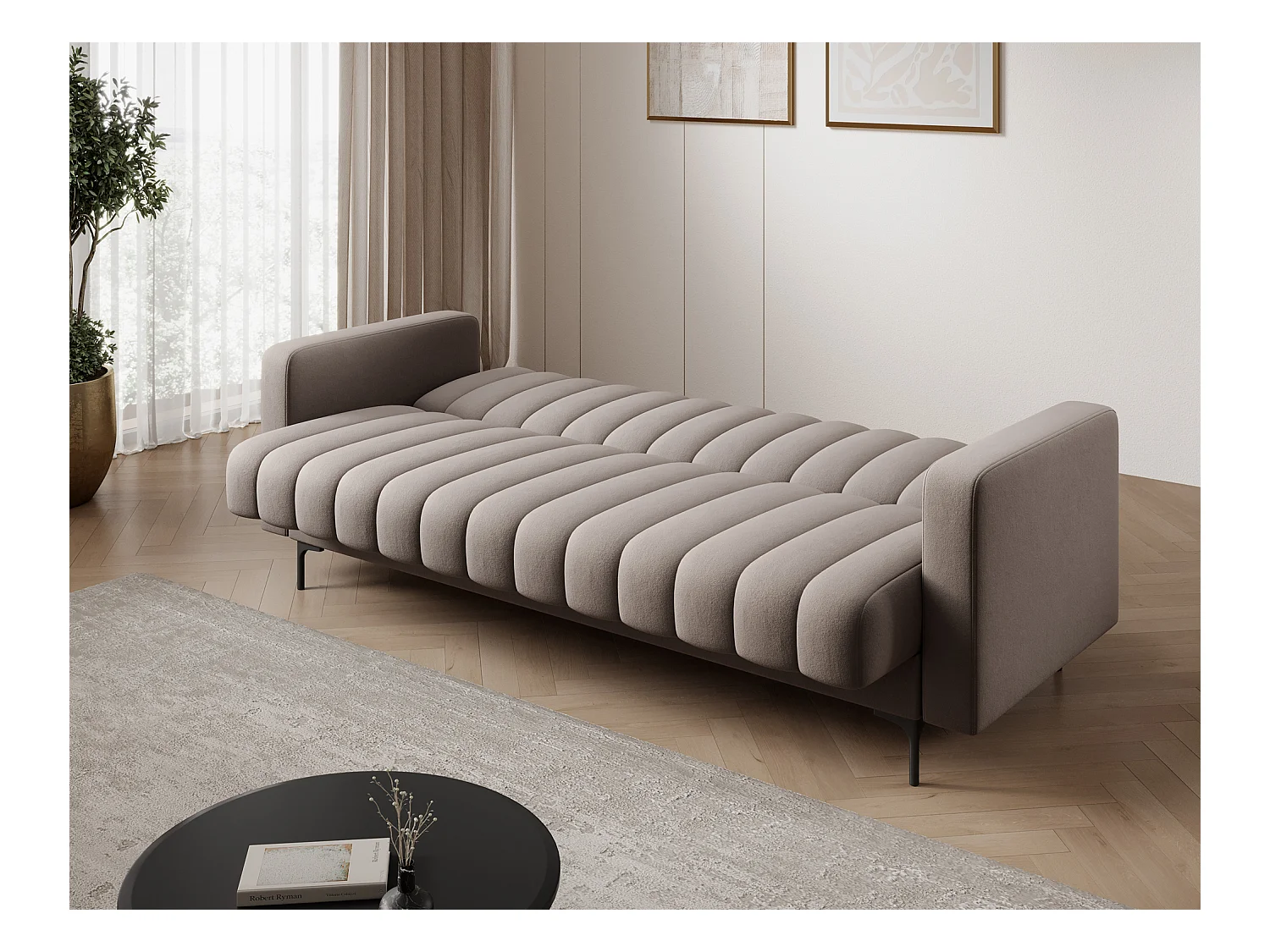 Canapé lit ROMY – Design moderne avec coffre de rangement intégré-Taupe