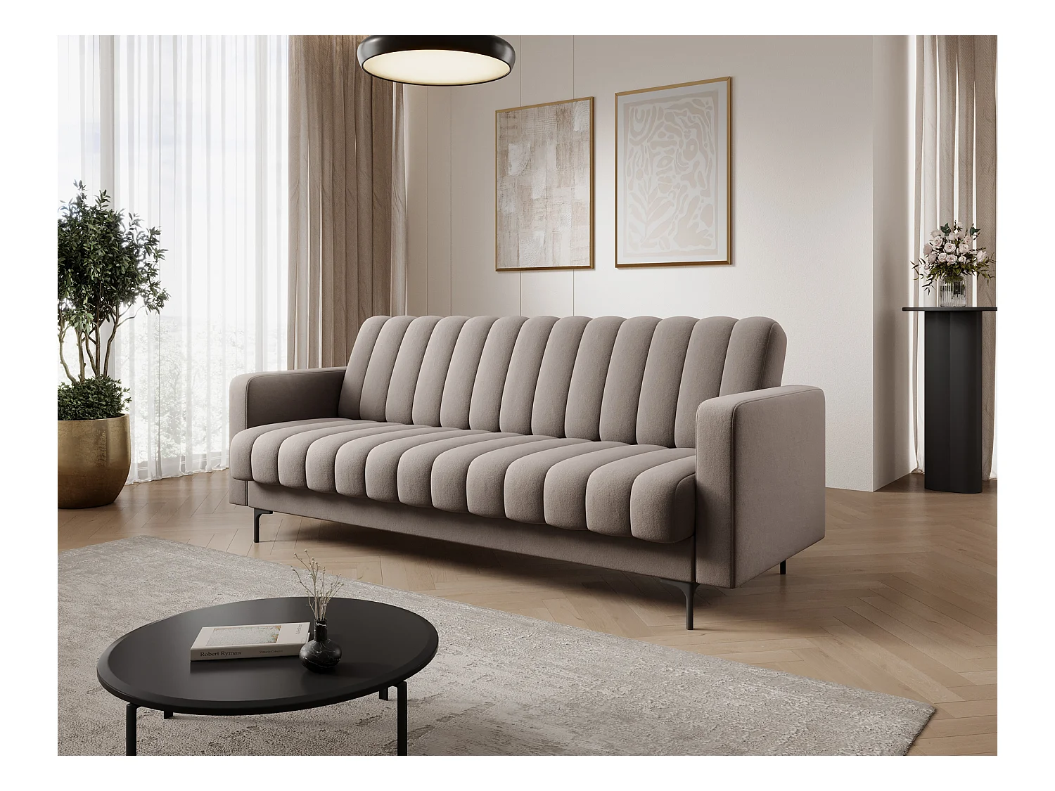 Canapé lit ROMY – Design moderne avec coffre de rangement intégré-Taupe