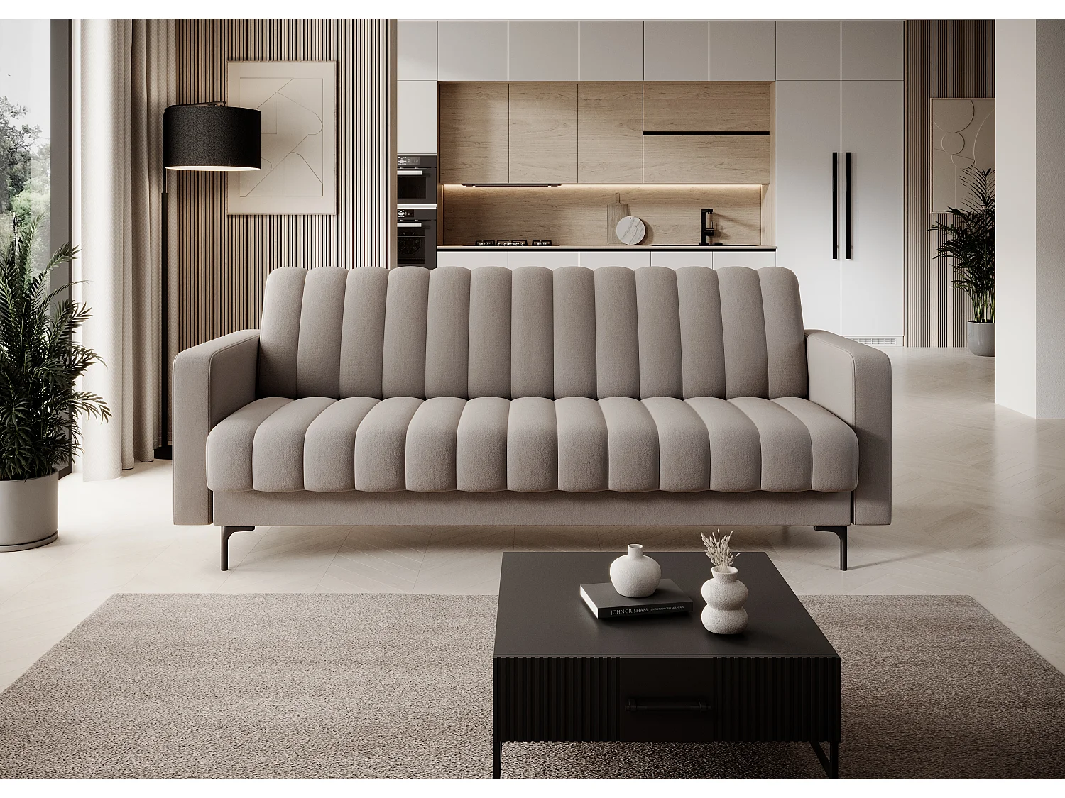 Canapé lit ROMY – Design moderne avec coffre de rangement intégré-Taupe