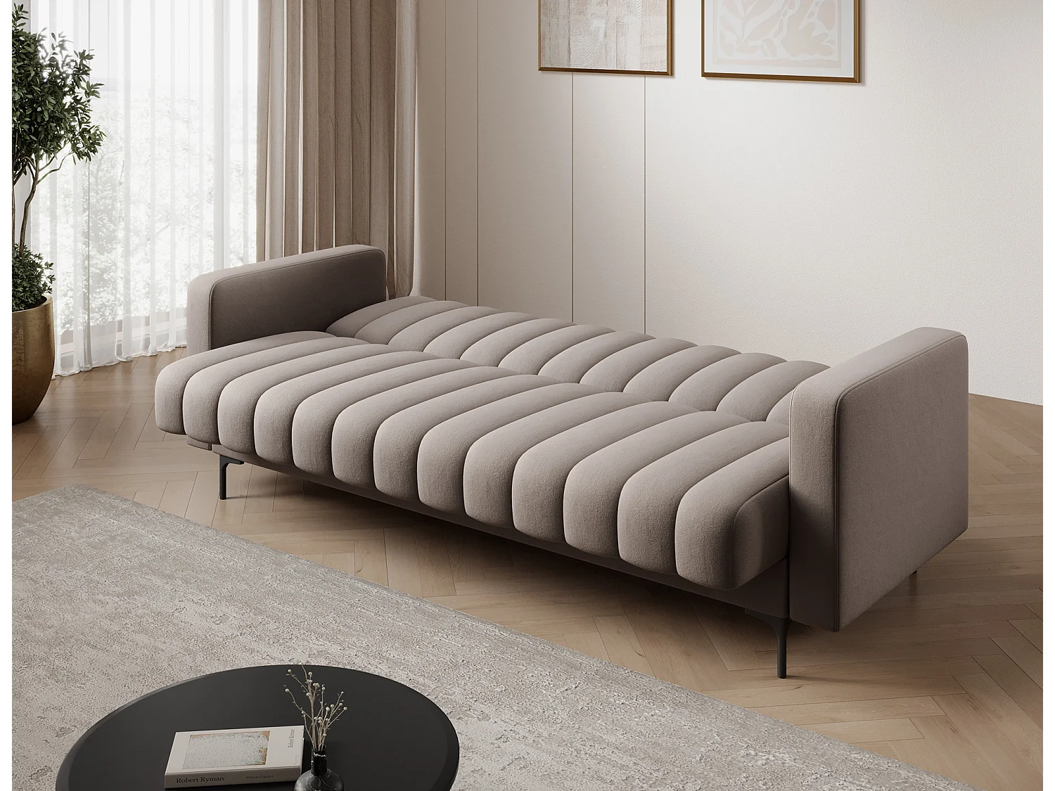 Canapé lit ROMY – Design moderne avec coffre de rangement intégré-Taupe