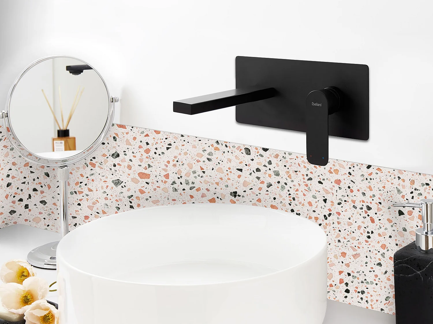 Robinet de lavabo mural DICHATO Laiton Noir