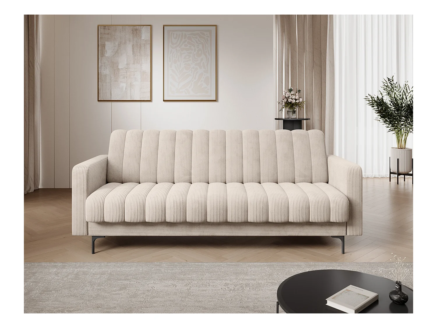 Canapé lit ROMY – Design moderne avec coffre de rangement intégré-Beige clair