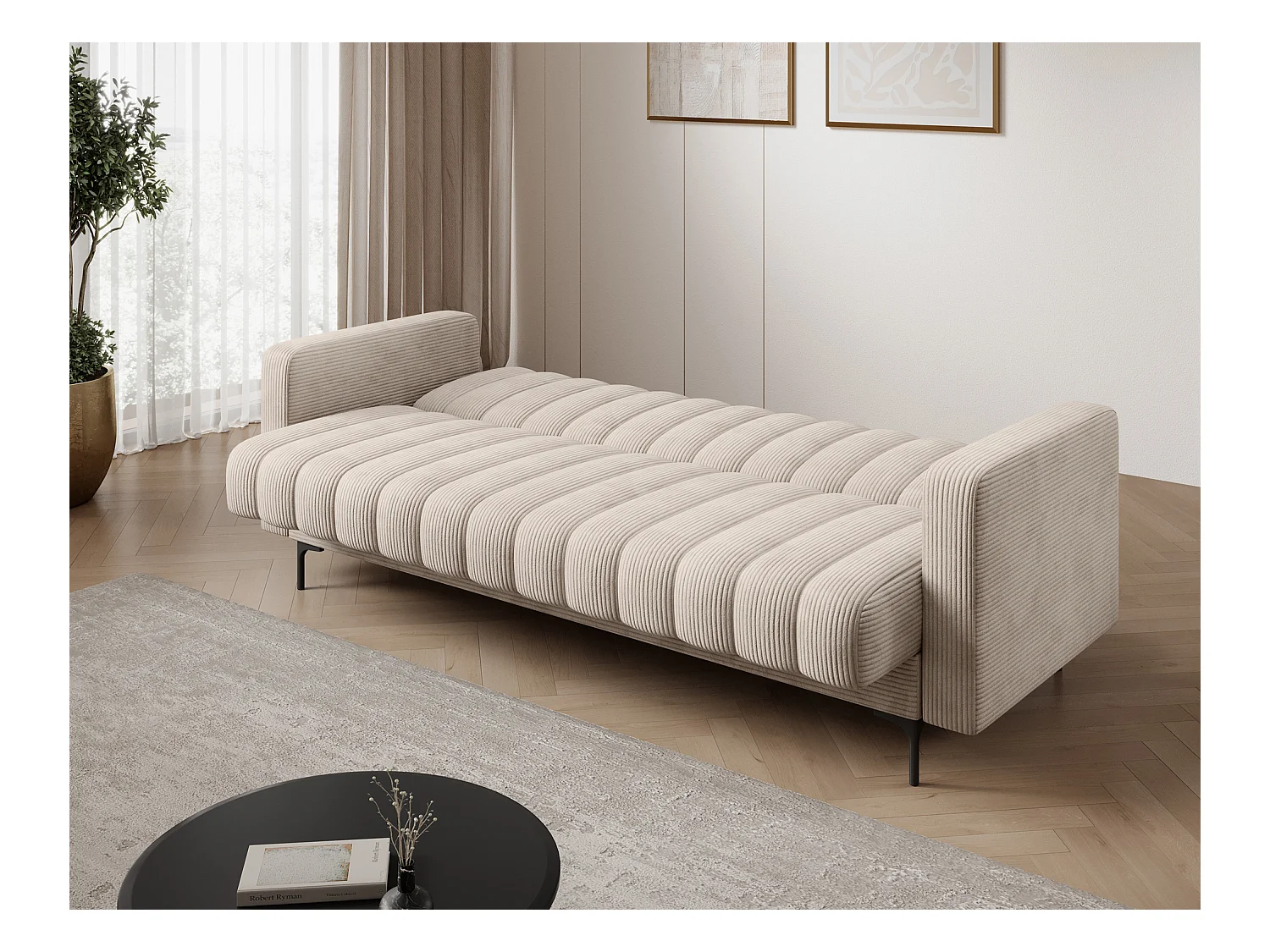 Canapé lit ROMY – Design moderne avec coffre de rangement intégré-Beige clair