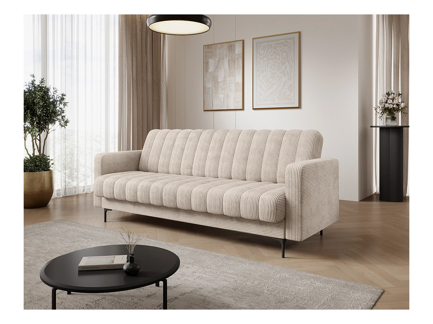 Canapé lit ROMY – Design moderne avec coffre de rangement intégré-Beige clair