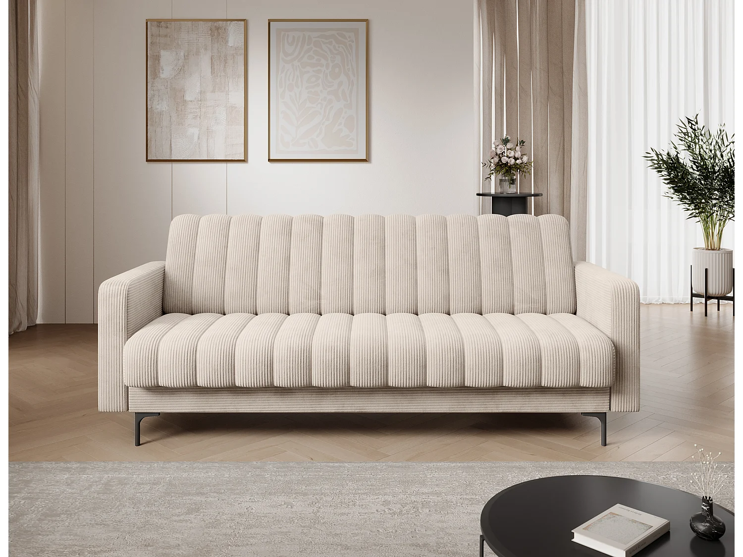 Canapé lit ROMY – Design moderne avec coffre de rangement intégré-Beige clair