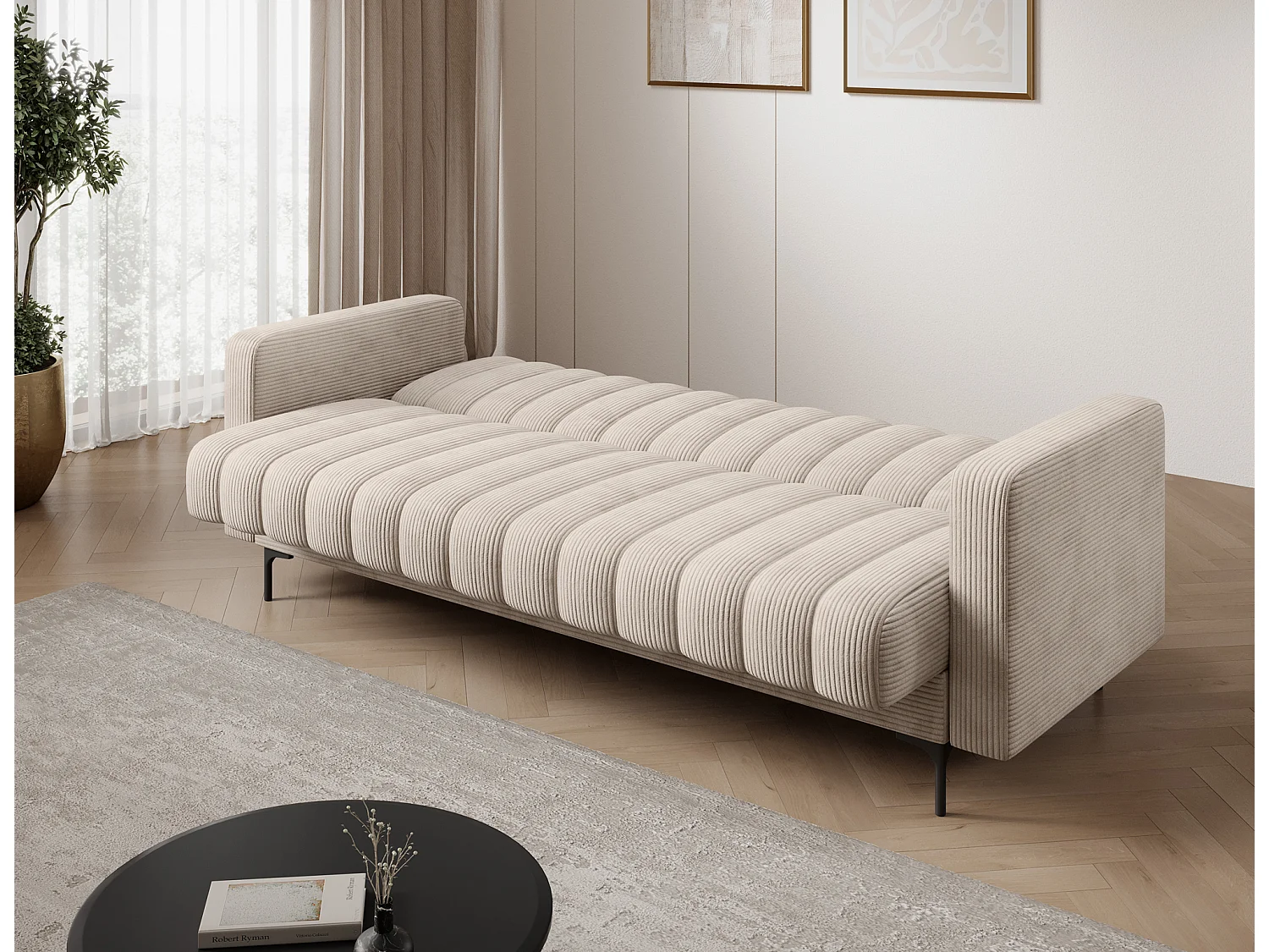 Canapé lit ROMY – Design moderne avec coffre de rangement intégré-Beige clair