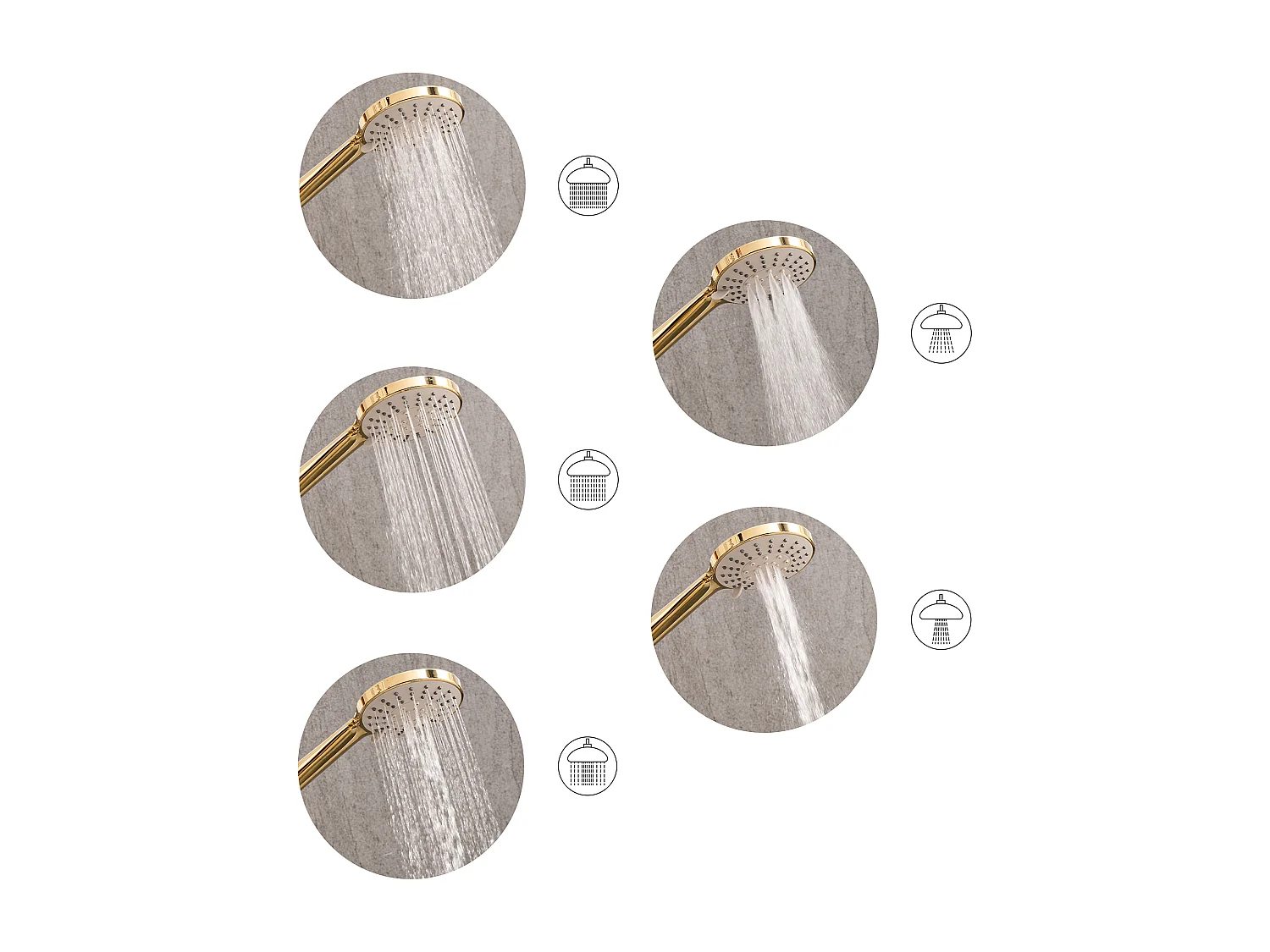 Kit de pommeau de douche avec tuyau flexible UCHIZA 5 modes Doré