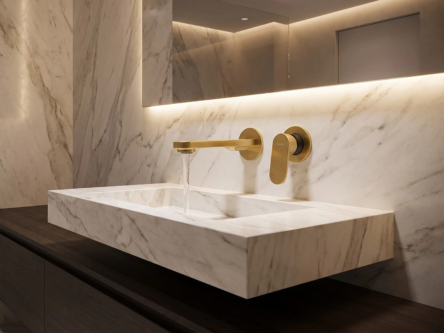 Wall Mounted Basin Mixer Tap GUATAVIA Brass Gold
