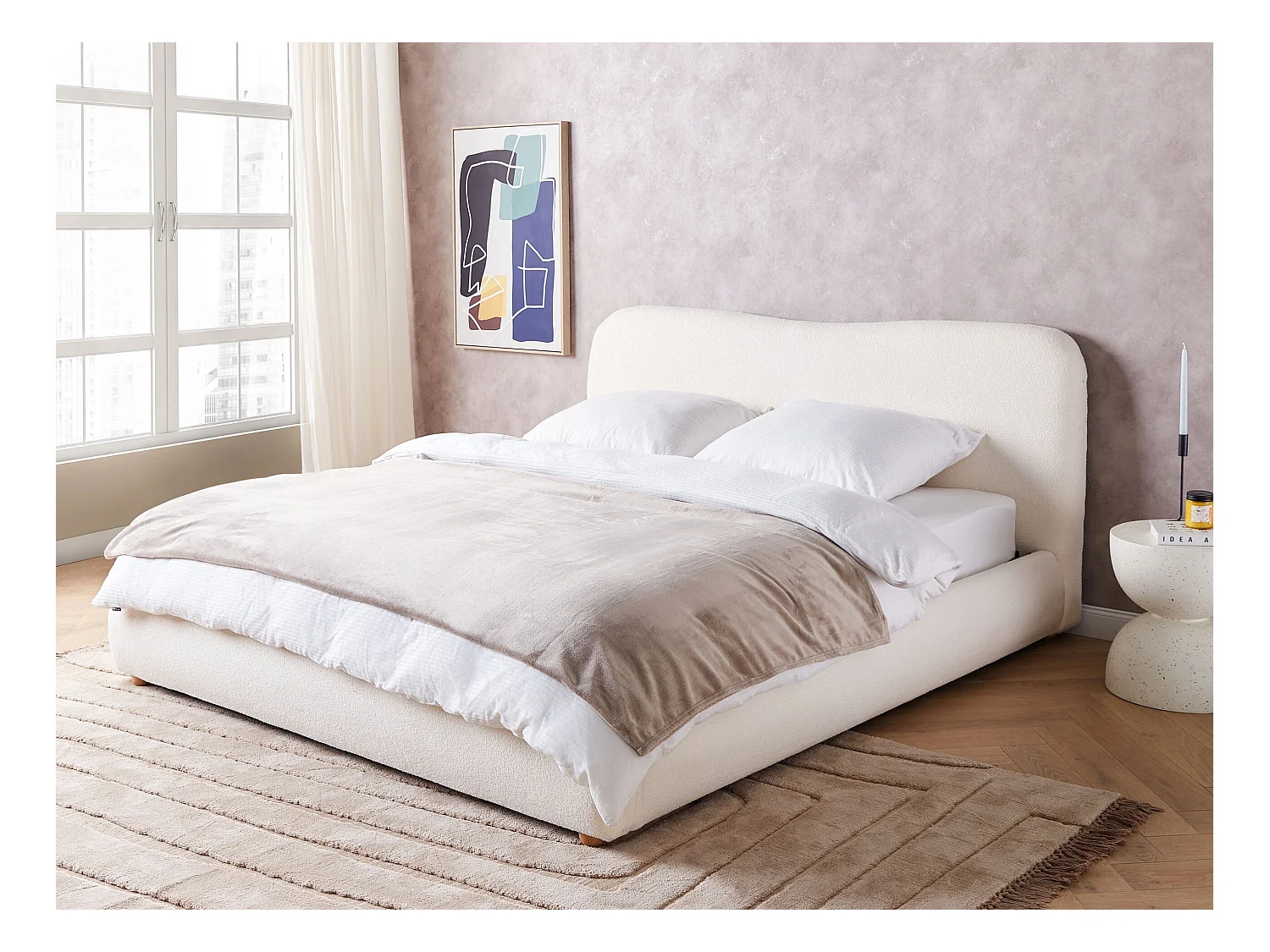 Letto contenitore Bouclé BLAGNAC 180 x 200 cm Bianco sporco