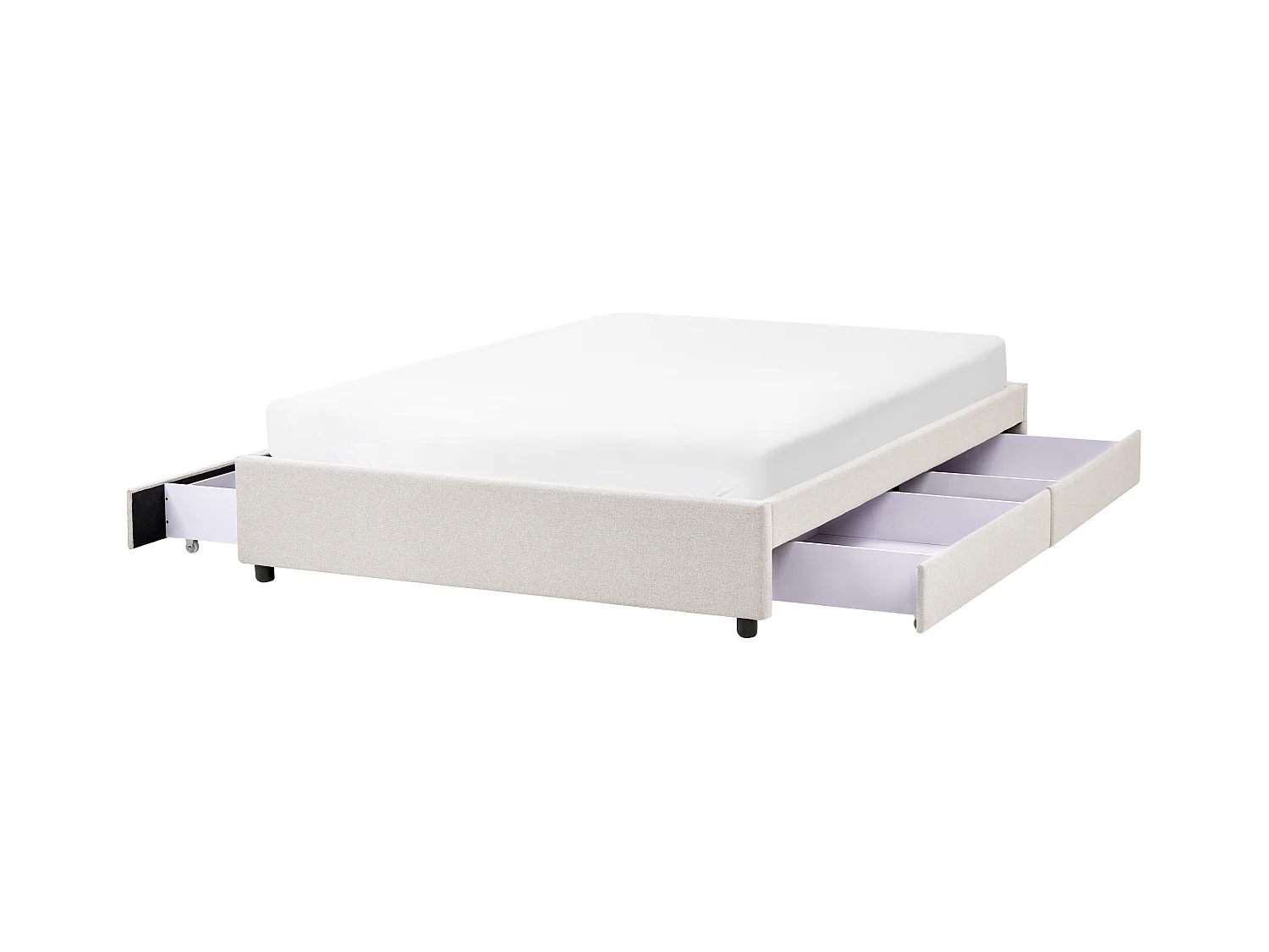 Lit avec tiroirs de rangement sans tête de lit Tissu PRADES 140 x 200 cm Beige clair