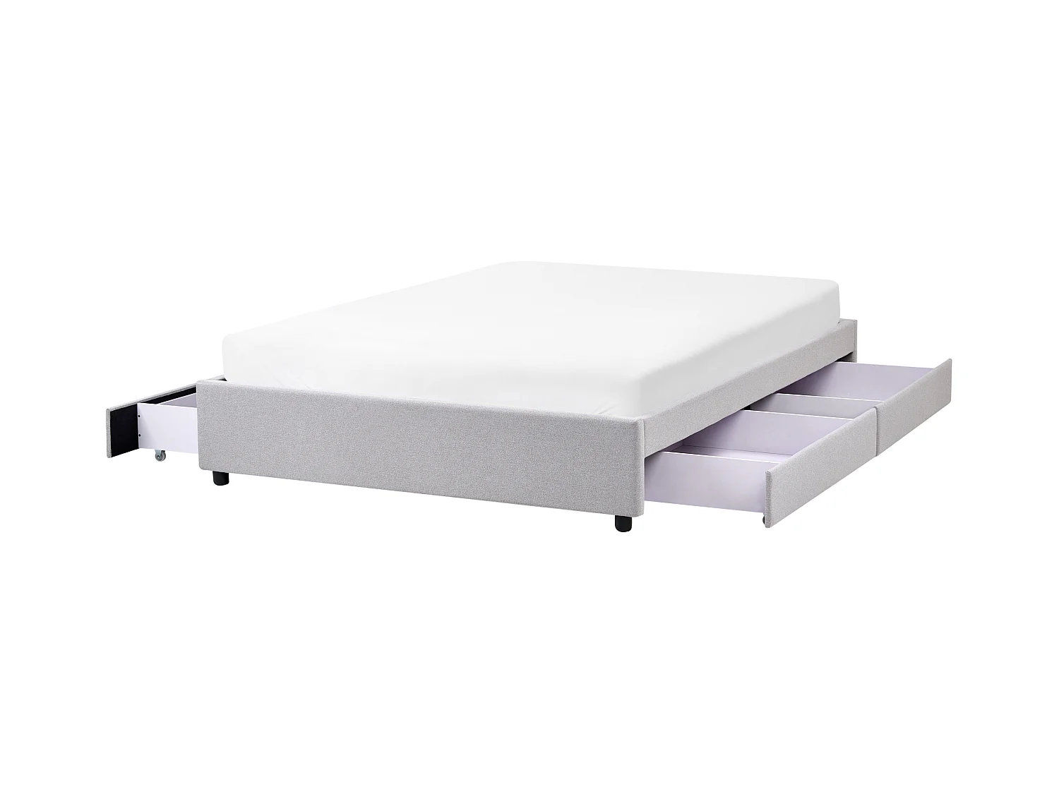 Lit avec tiroirs de rangement sans tête de lit Tissu PRADES 140 x 200 cm Gris clair