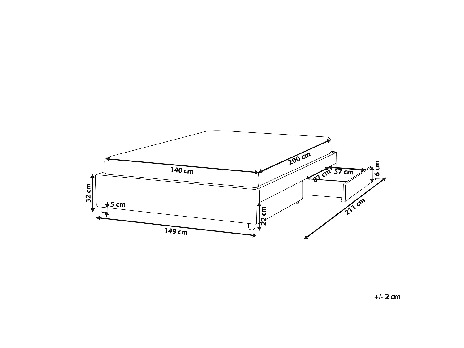 Bed with Storage Drawers without Headboard PRADES Fabric Light Grey 140 x 200 cm (EU Double)