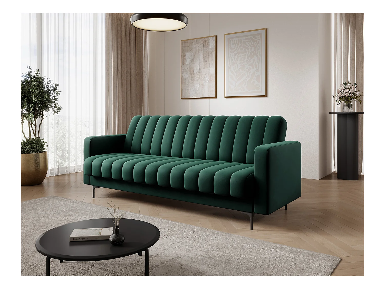 Canapé lit ROMY – Design moderne avec coffre de rangement intégré-Vert