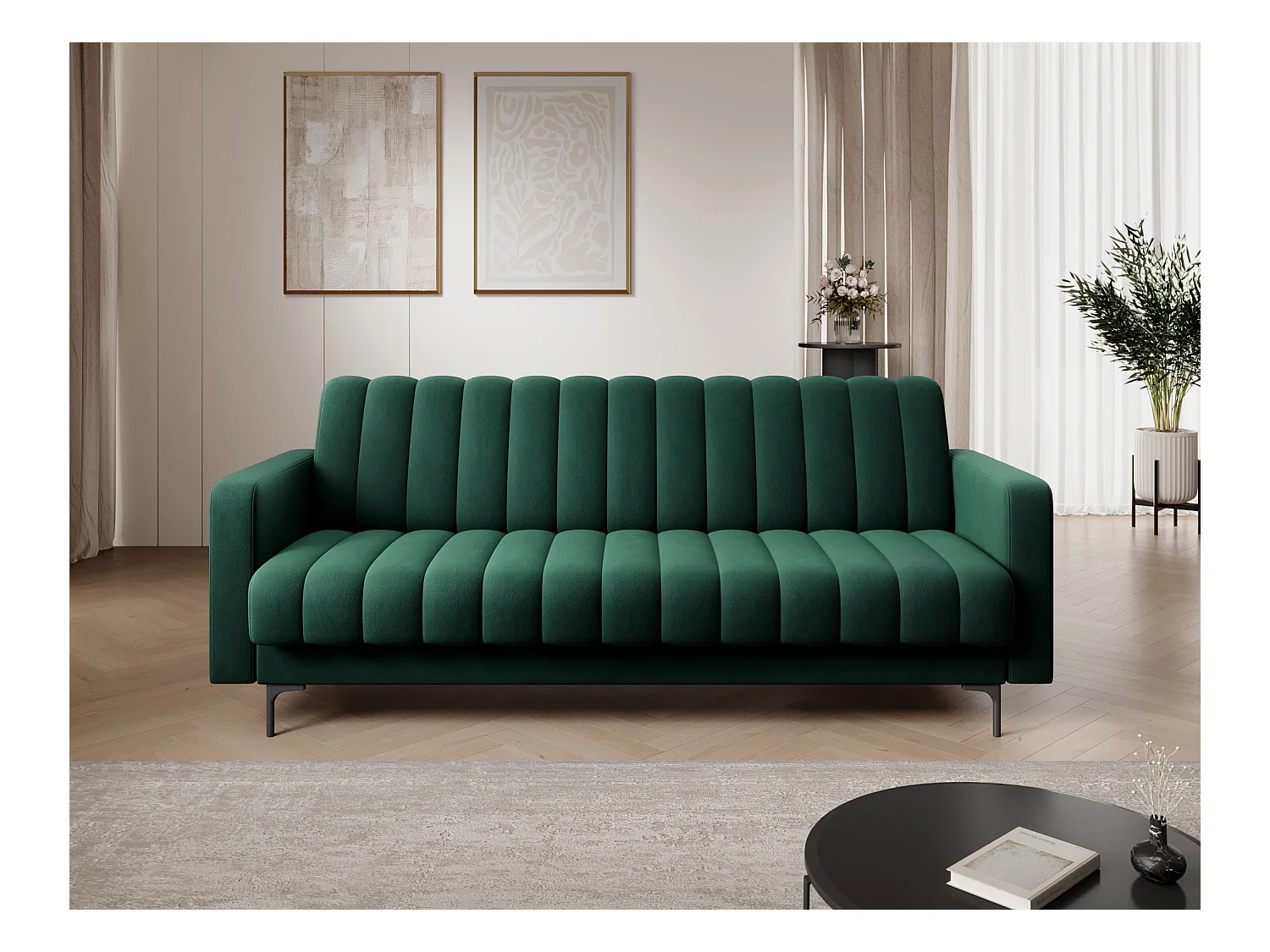 Canapé lit ROMY – Design moderne avec coffre de rangement intégré-Vert