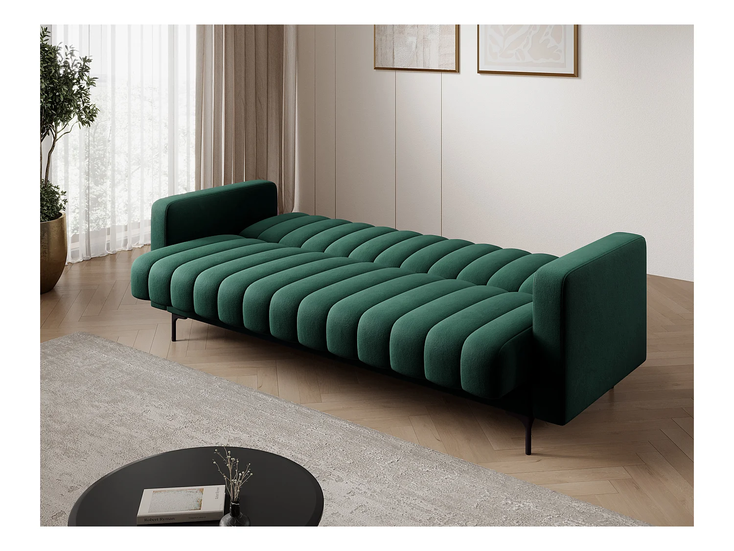 Canapé lit ROMY – Design moderne avec coffre de rangement intégré-Vert