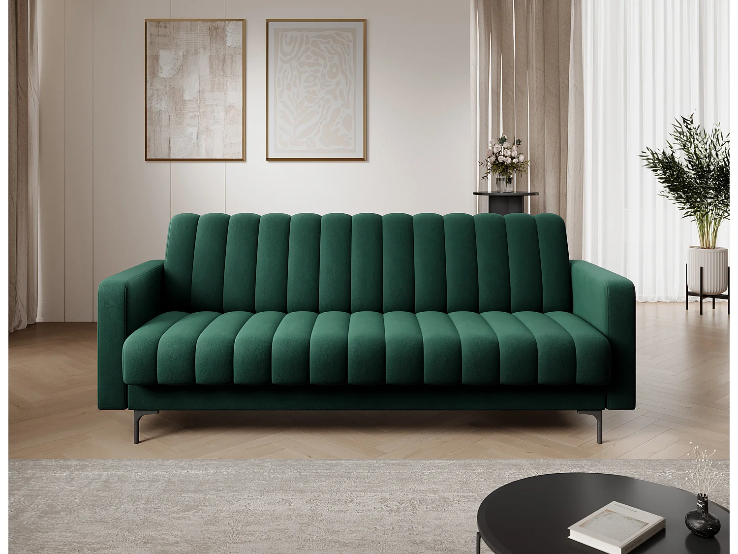 Canapé lit ROMY – Design moderne avec coffre de rangement intégré-Vert