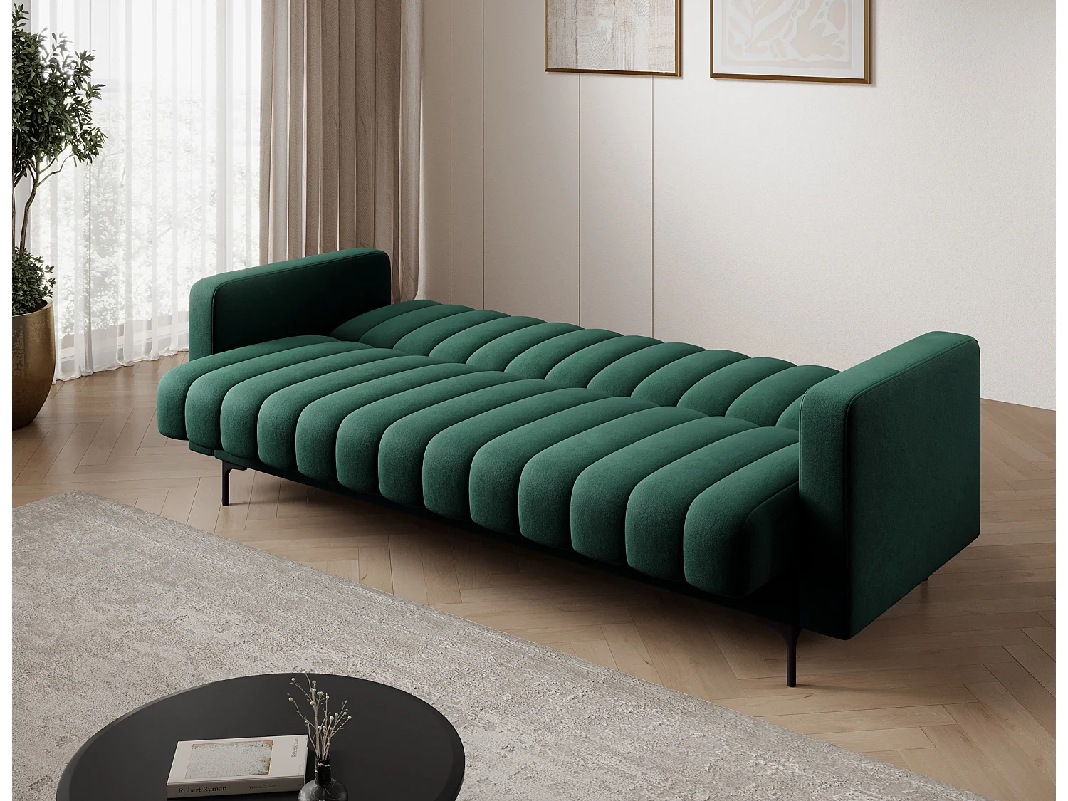 Canapé lit ROMY – Design moderne avec coffre de rangement intégré-Vert