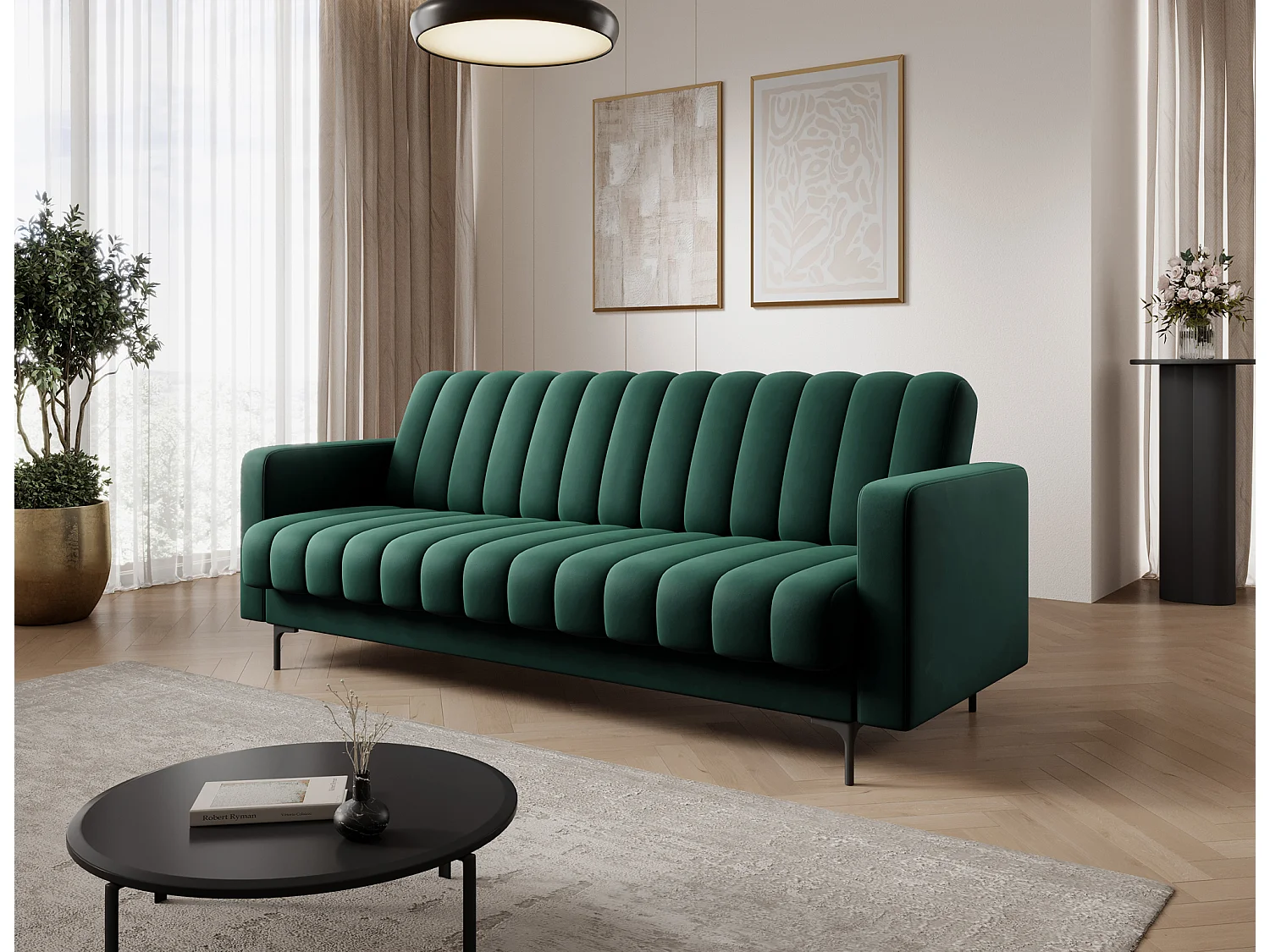 Canapé lit ROMY – Design moderne avec coffre de rangement intégré-Vert