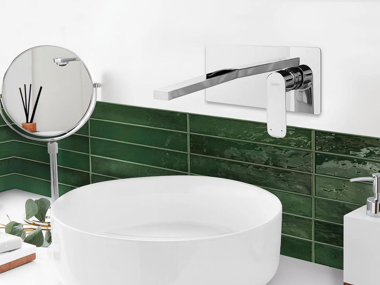 Robinet de lavabo mural DICHATO Laiton Argenté