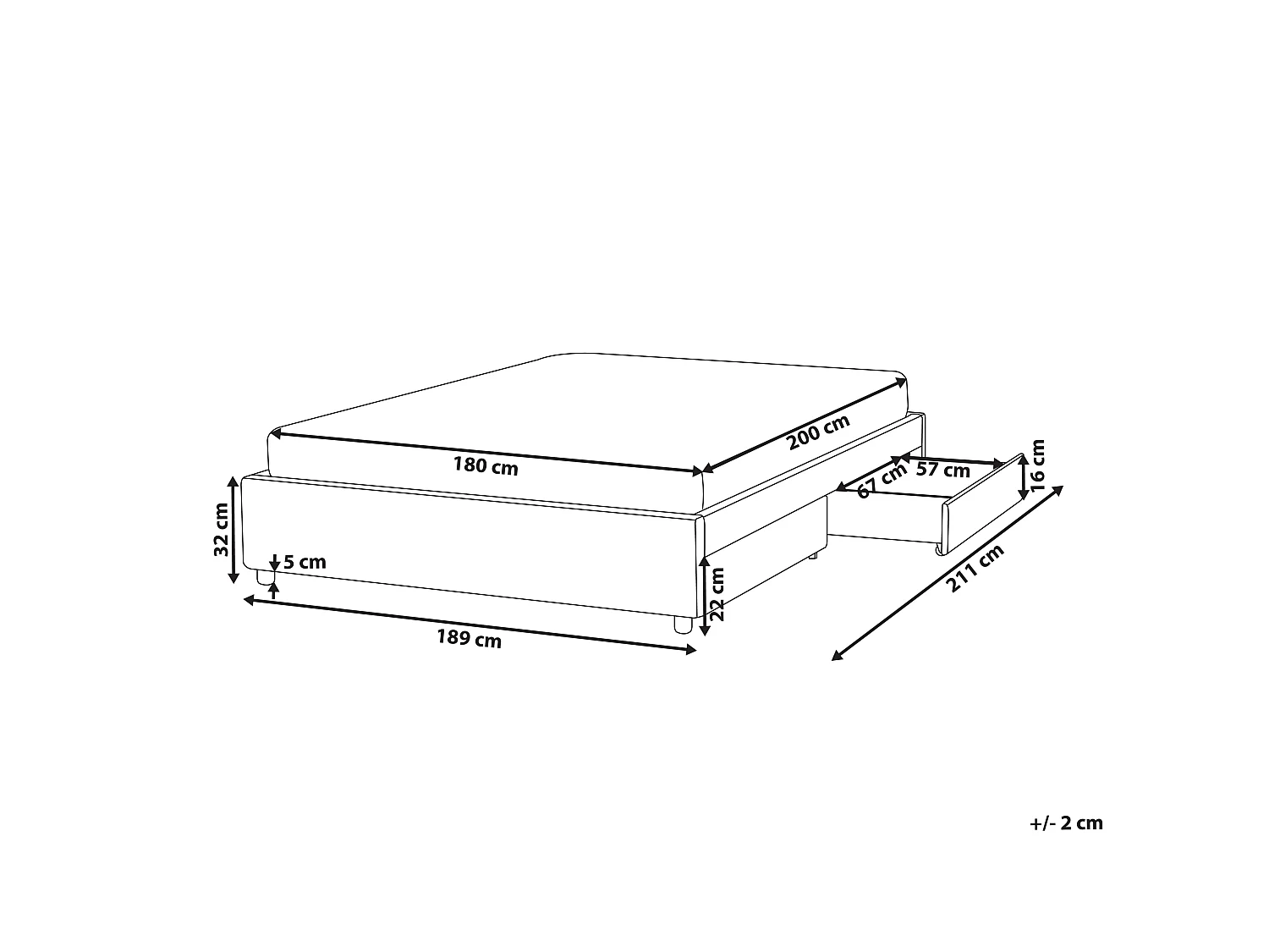 Bed with Storage Drawers without Headboard PRADES Fabric Light Grey 180 x 200 cm (EU Super King)