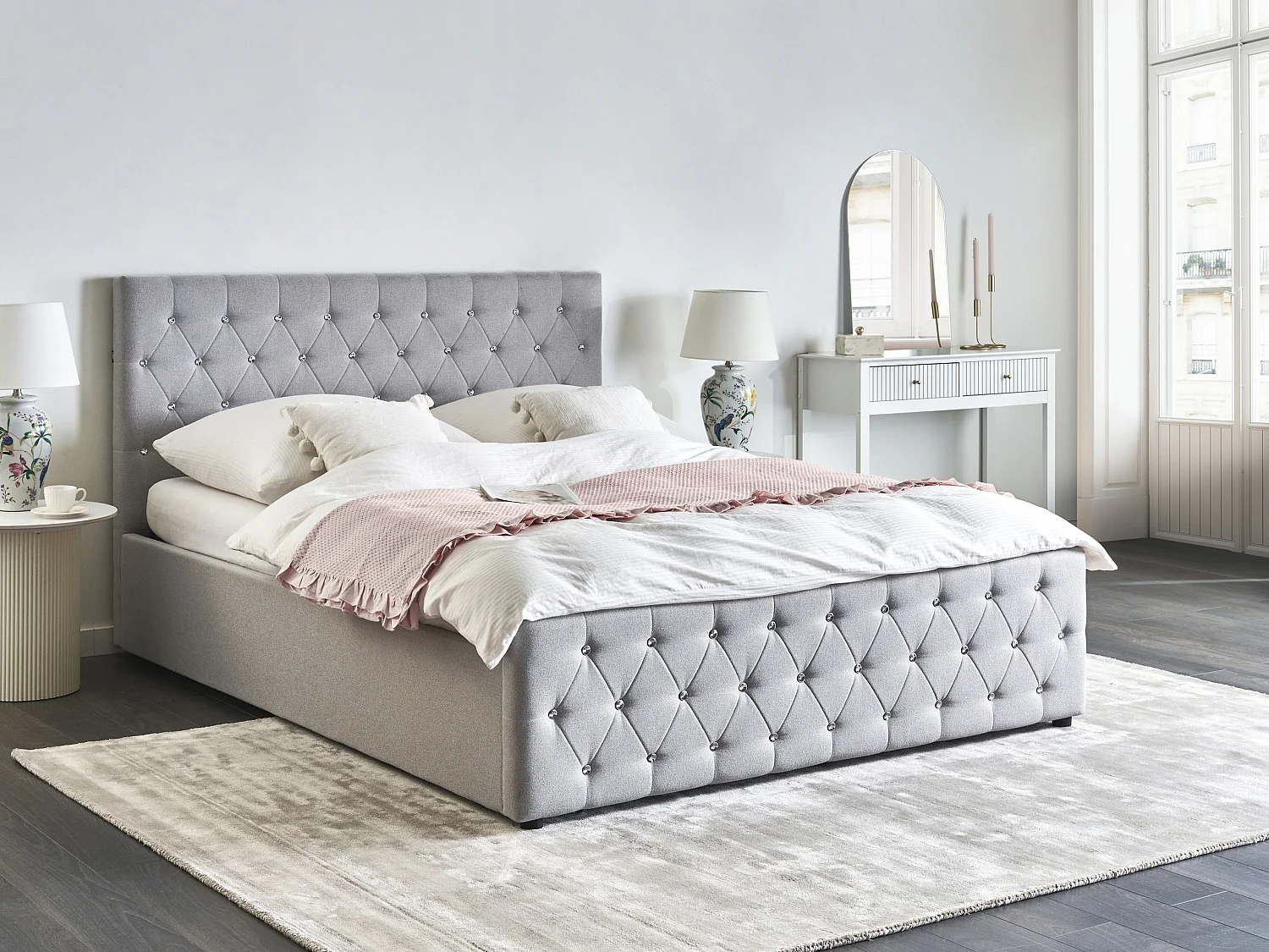 Bed met opbergruimte Stof AMIENS 160 x 200 cm Lichtgrijs