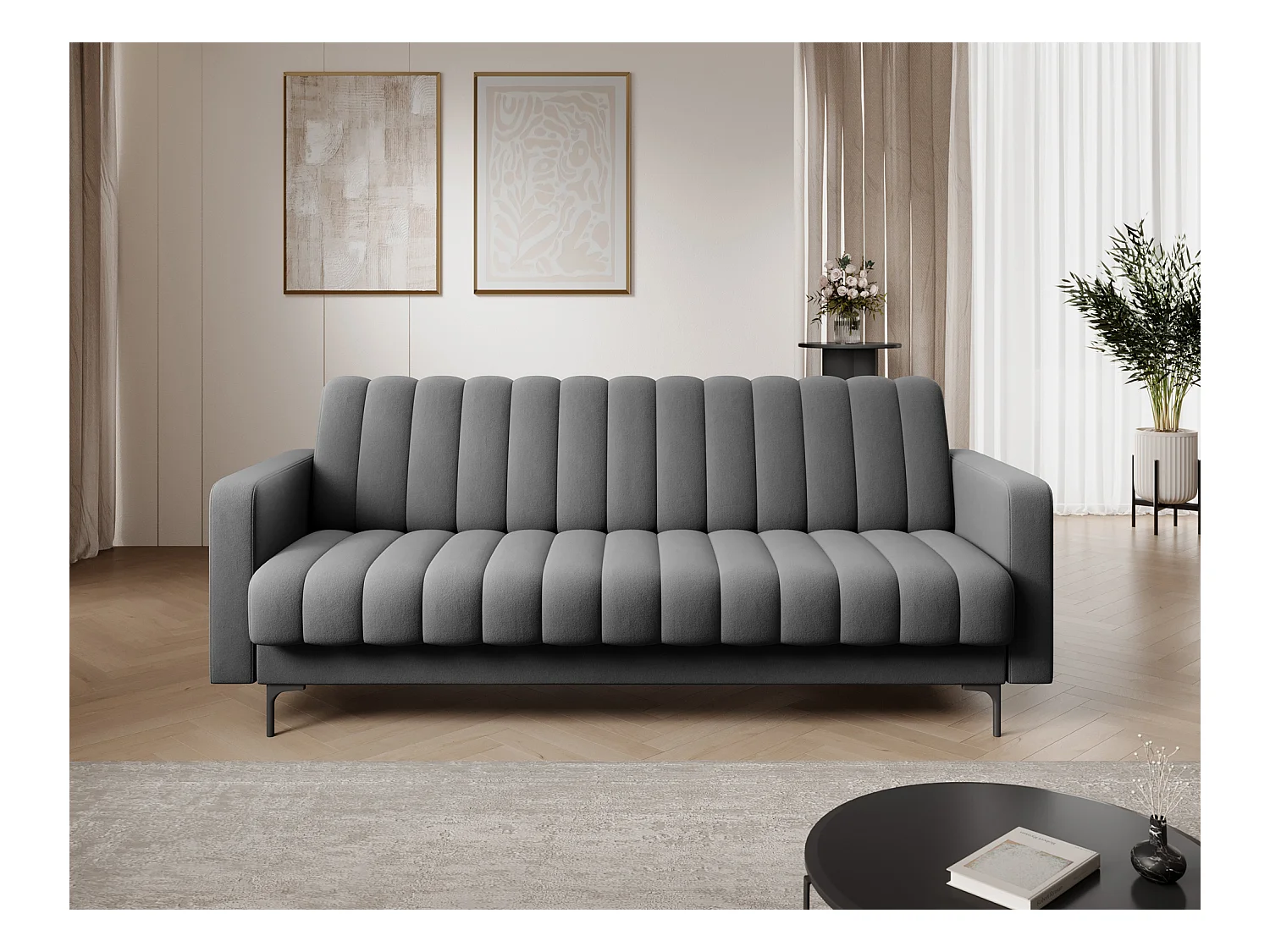 Canapé lit ROMY – Design moderne avec coffre de rangement intégré-Gris