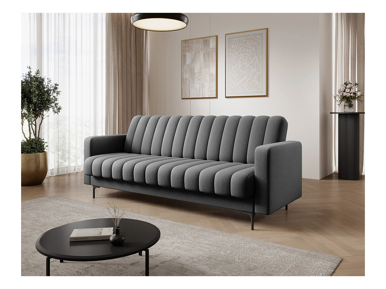 Canapé lit ROMY – Design moderne avec coffre de rangement intégré-Gris