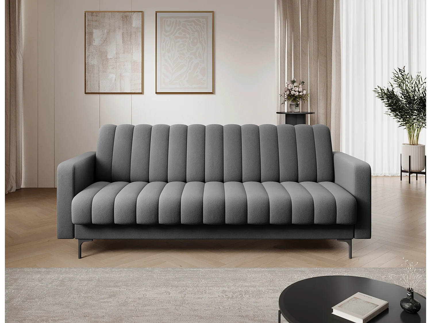 Canapé lit ROMY – Design moderne avec coffre de rangement intégré-Gris