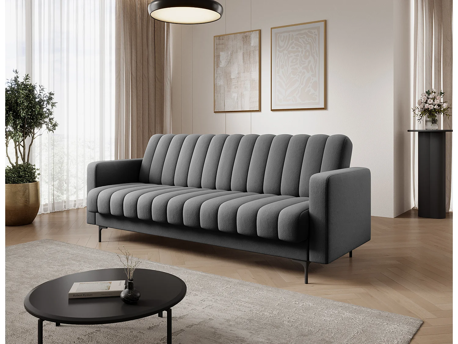 Canapé lit ROMY – Design moderne avec coffre de rangement intégré-Gris