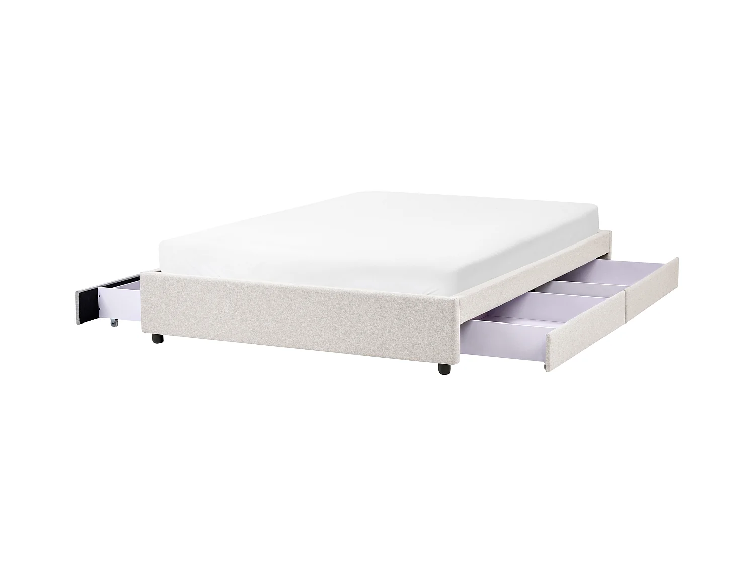 Lit avec tiroirs de rangement sans tête de lit Tissu PRADES 160 x 200 cm Beige clair