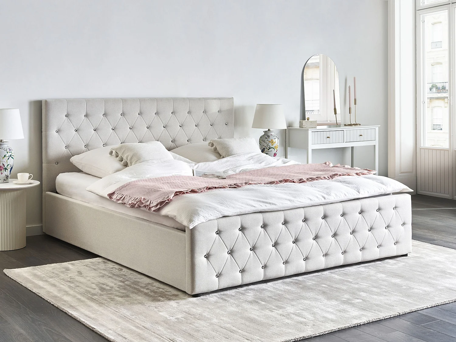 Lit ottoman Tissu AMIENS 180 x 200 cm Beige