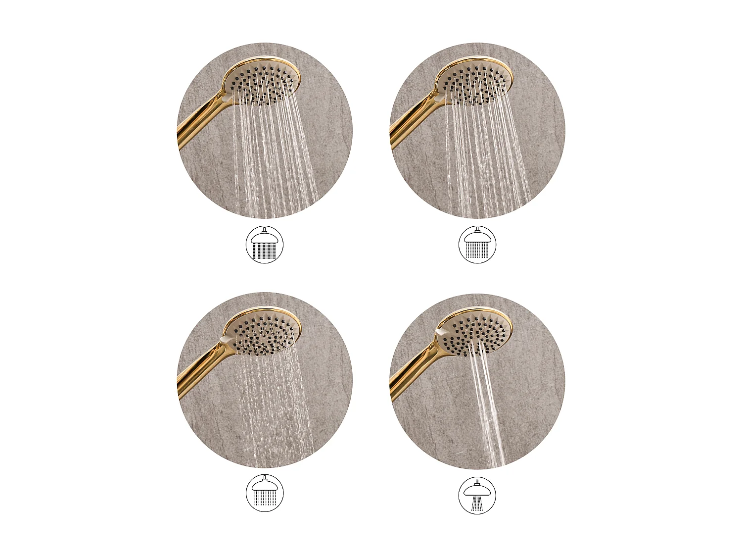 Kit de pommeau de douche avec tuyau flexible TARMA 4 modes Doré