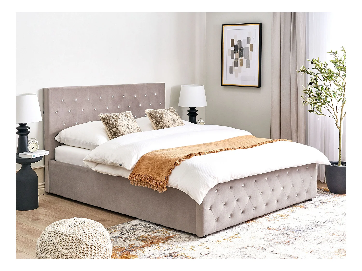 Lit ottoman Velours AMIENS 160 x 200 cm Taupe