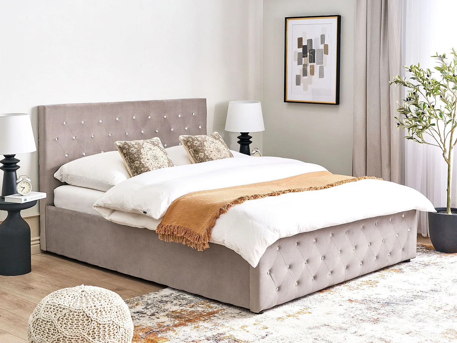 Bett mit Stauraum Samtstoff AMIENS 160 x 200 cm Taupe
