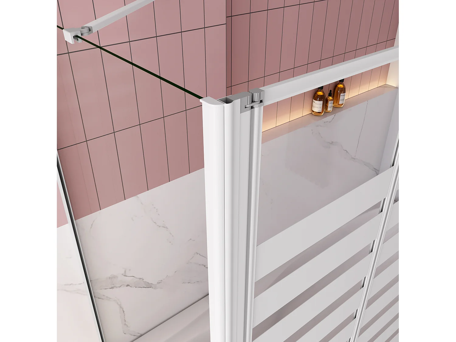 Badwand 3 panelen vouwbaar 100x140cm en zijwand 75cm,4mm NANO helder veiligheidsglas,mat zwarte profiel - linkerkant installeren