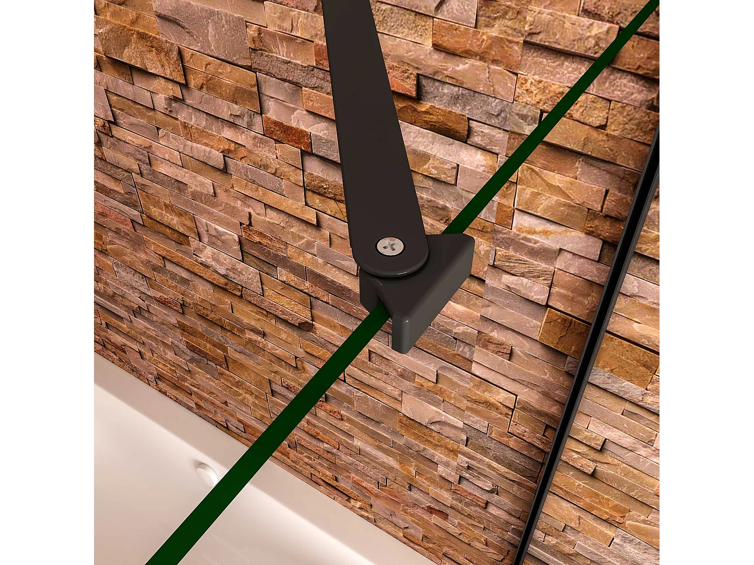 130x80x140cm Badwand 3 panelen vouwbaar met vast zijwand,6 mm nano helder veiligheidsglas met horizontale strepen - mat zwart profiel