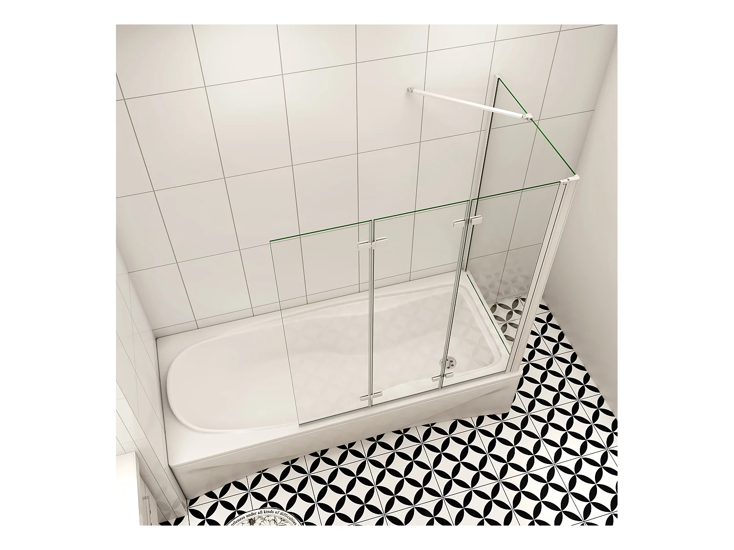 130x80x140cm Badscherm badwand 3 panelen vouwbaar met vast zijwand,6mm NANO helder ESG-veiligheidsglas - mat wit profiel