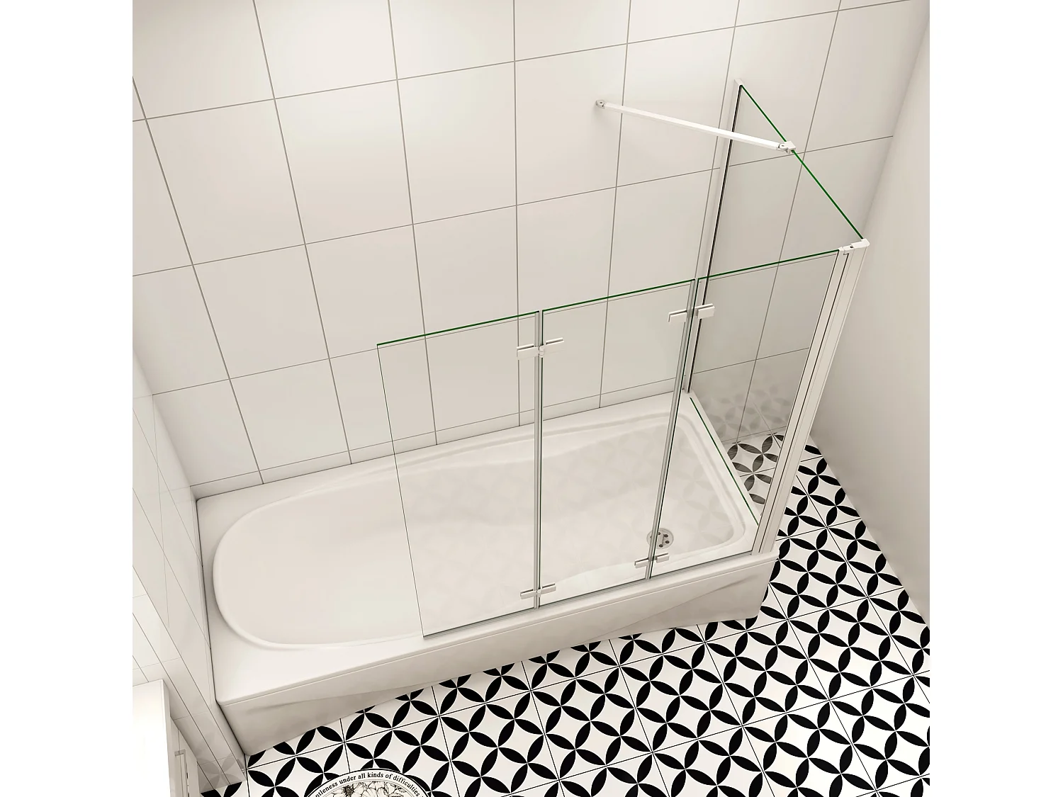 130x80x140cm Badscherm badwand 3 panelen vouwbaar met vast zijwand,6mm NANO helder ESG-veiligheidsglas - mat wit profiel