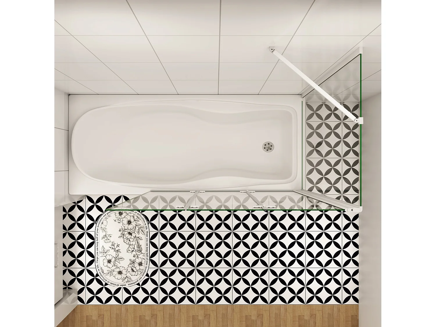 130x80x140cm Badscherm badwand 3 panelen vouwbaar met vast zijwand,6mm NANO helder ESG-veiligheidsglas - mat wit profiel