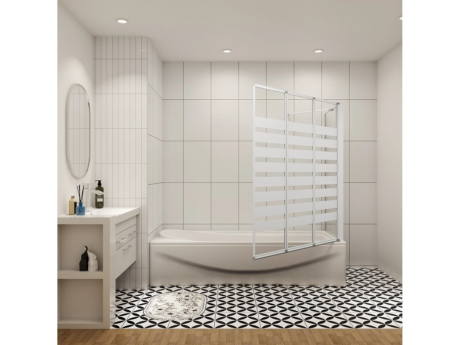 Badwand 3 panelen vouwbaar 100x140cm en zijwand 70cm,4mm NANO helder veiligheidsglas,mat zwarte profiel - rechterkant installeren