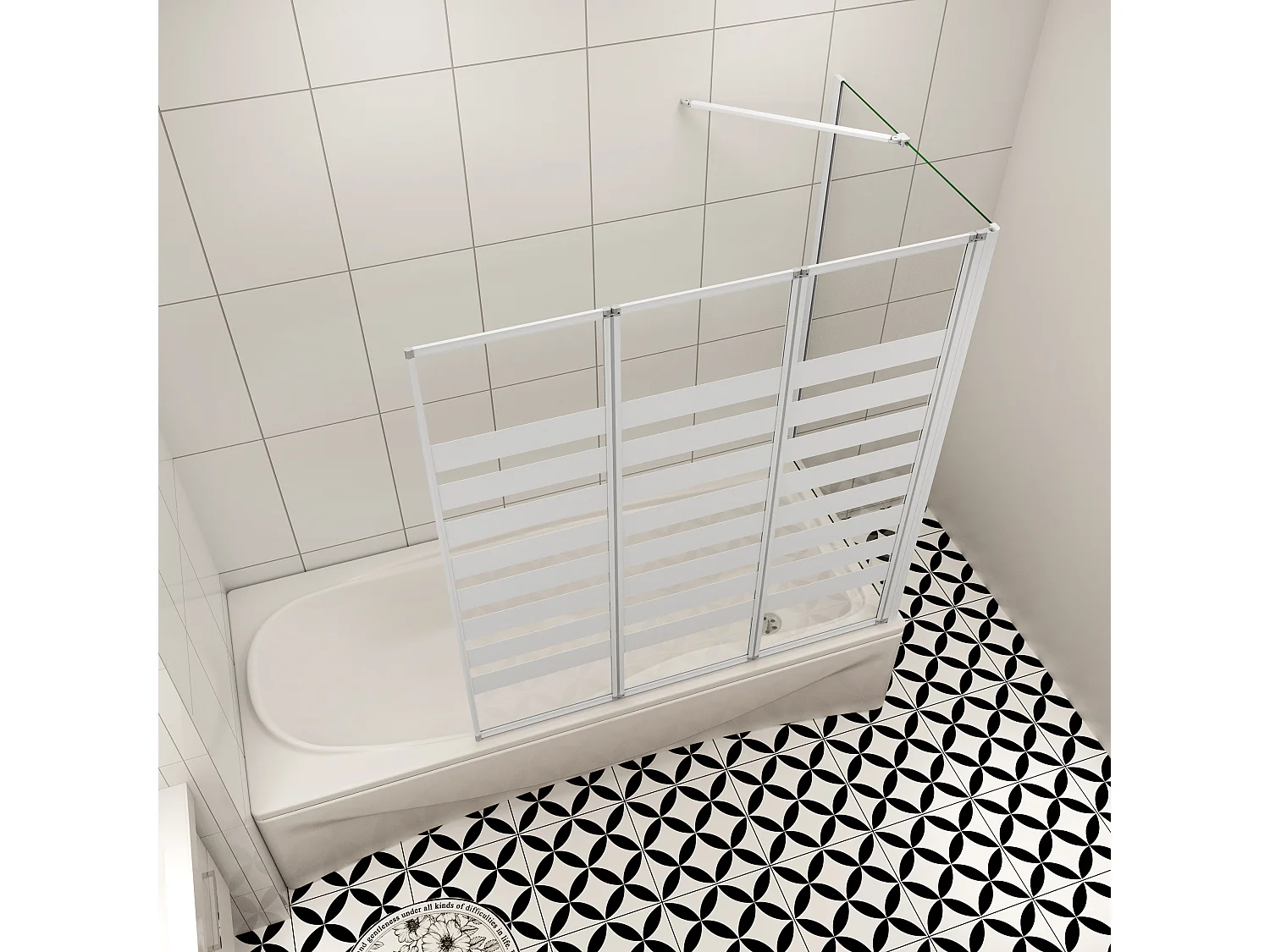 Badwand 3 panelen vouwbaar 100x140cm en zijwand 70cm,4mm NANO helder veiligheidsglas,mat zwarte profiel - rechterkant installeren