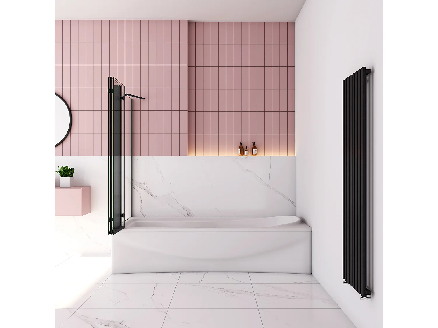 130x75x140cm Badscherm badwand 3 panelen vouwbaar met vast zijwand,6mm NANO helder ESG-veiligheidsglas- mat zwart profiel