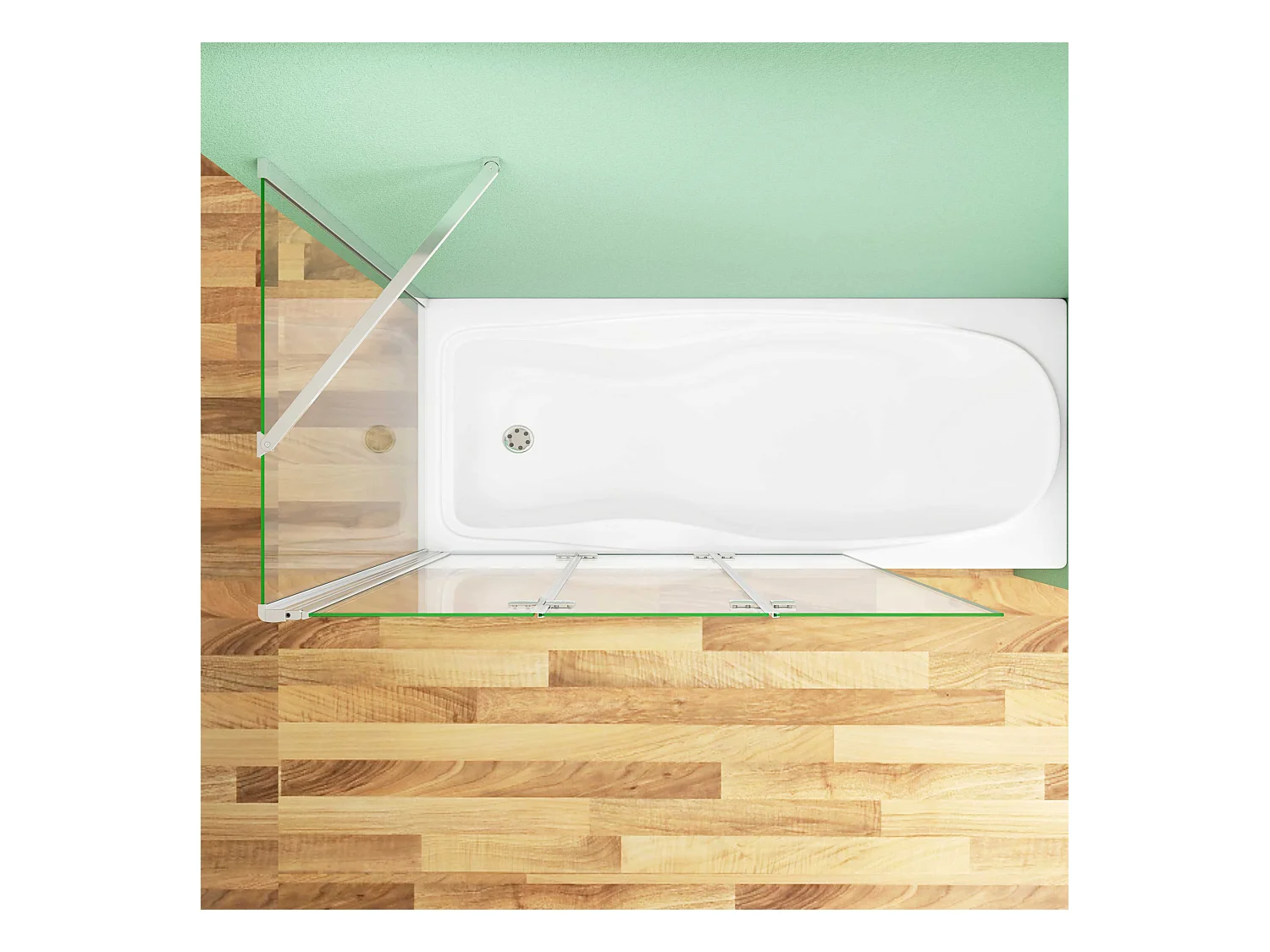 130x75x140cm Badscherm badwand 3 panelen vouwbaar met vast zijwand,6mm NANO helder ESG-veiligheidsglas,profiel van glanzend chroom