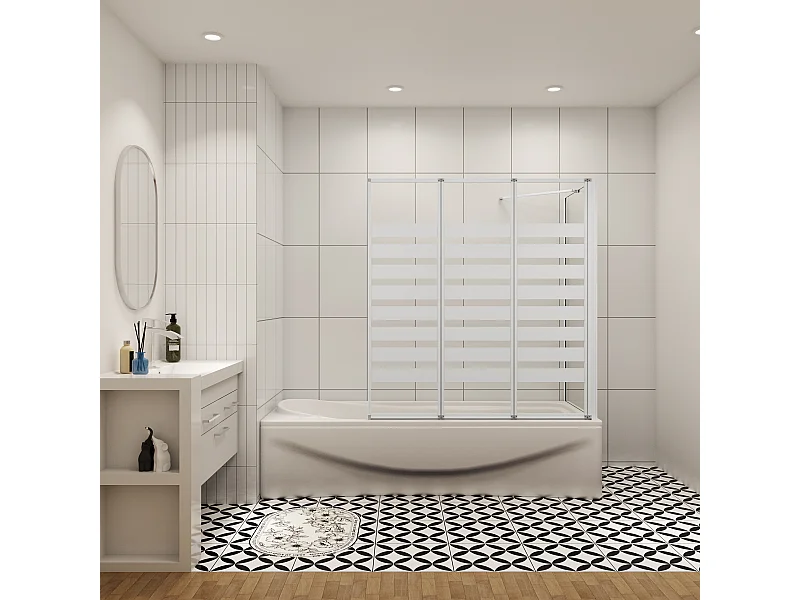 Badwand 3 panelen vouwbaar 100x140cm en zijwand 80cm,4mm NANO helder veiligheidsglas,mat zwarte profiel - rechterkant installeren